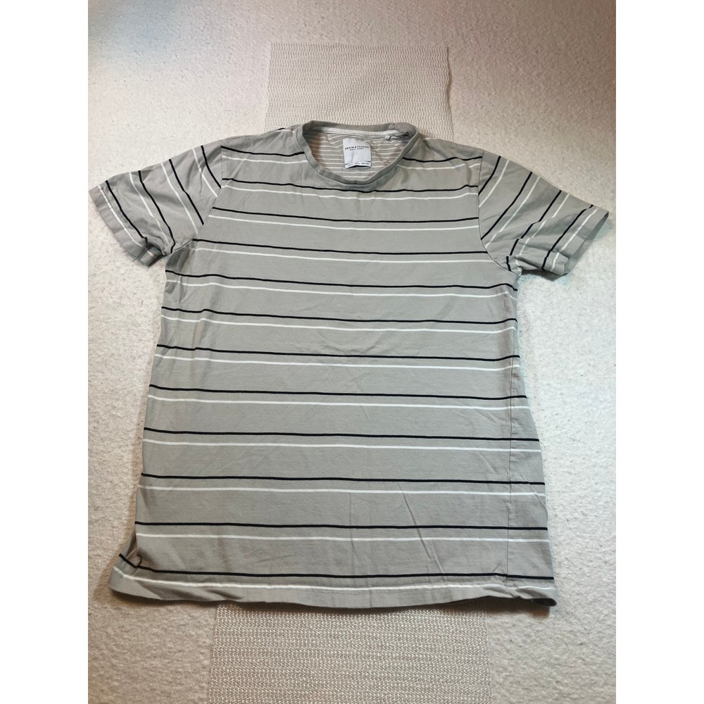 Denim and Flower Mens Striped T-Shirt Neutral Black White Tan Size L RN 86220